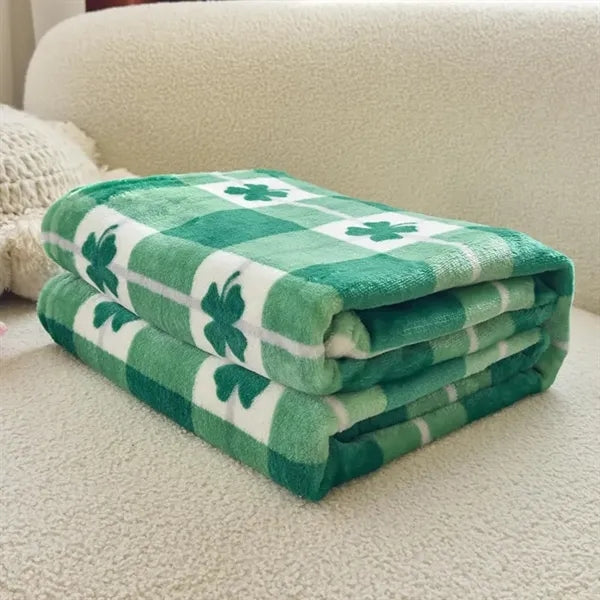 St Patrick's Day Green Clover Fleece Throw Blanket