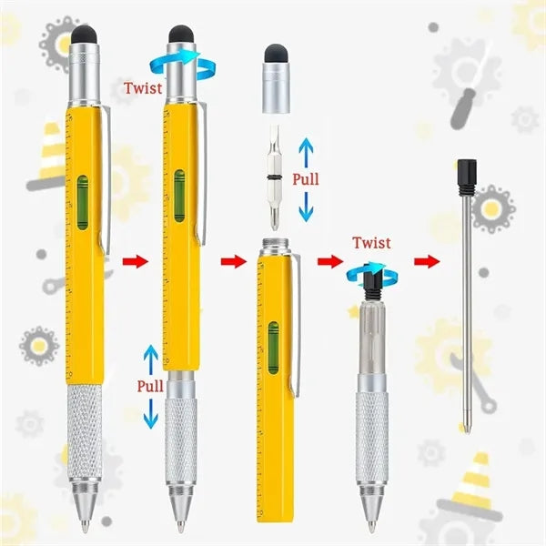 6-in-1 Metal Ballpoint Pen with Ruler & Level