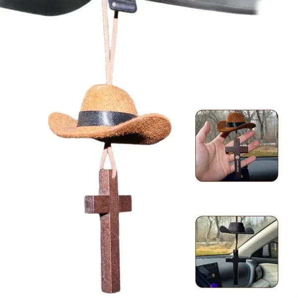 Auto accessories mirror hanging cross cowboy hat car charm