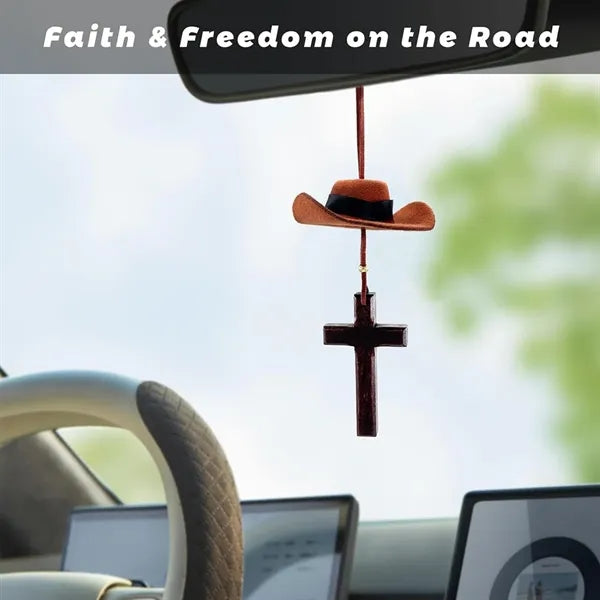 Auto accessories mirror hanging cross cowboy hat car charm