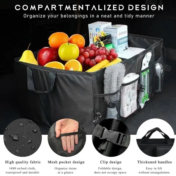 Collapsible waterproof car trunk backseat storage organizer