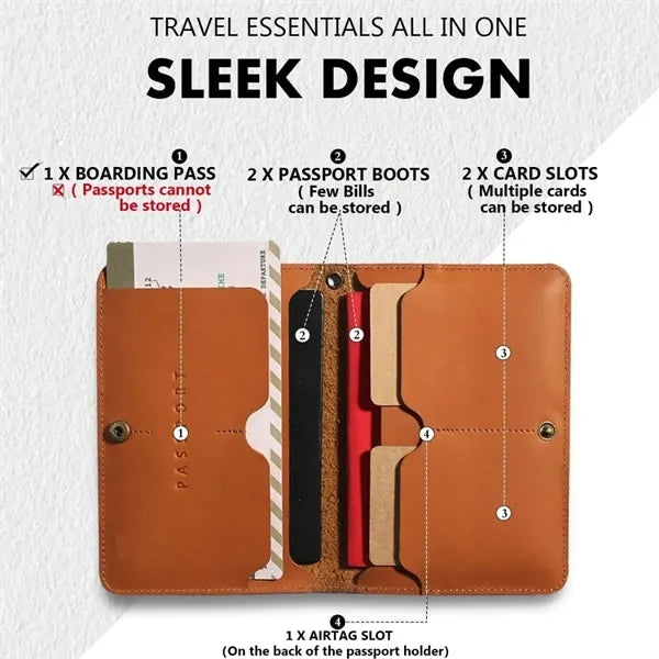 Travel passport holder wallet cover case with tracker slot