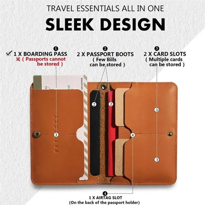 Travel passport holder wallet cover case with tracker slot