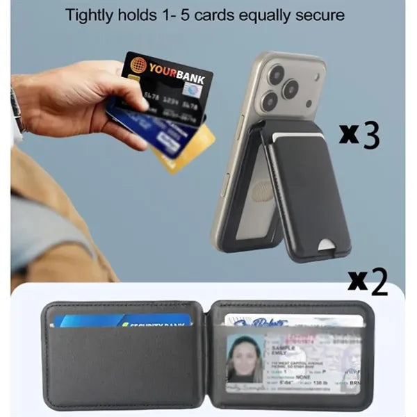 Portable RFID blocking magnetic phone wallet with stand