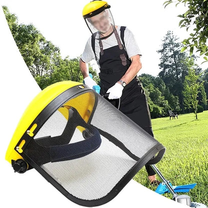 Trimmer lawn mower face safety protective mesh mask helmet