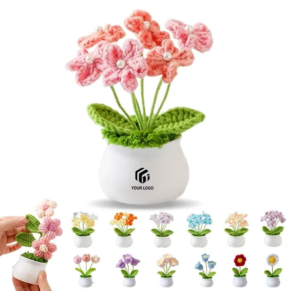 Cute graduation valentines decor gift potted crochet flowers