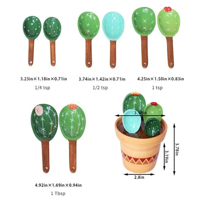 Cute cactus shape 4pcs ceramic measuring spoons with base