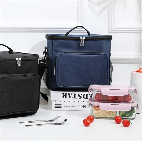 Leak-proof zippered front pocket insulated lunch cooler bag