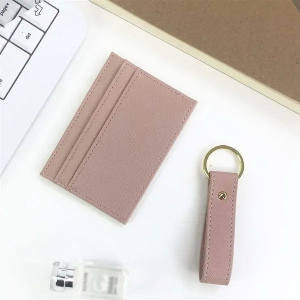 Gift set minimalist slim wallet card holder with keychain