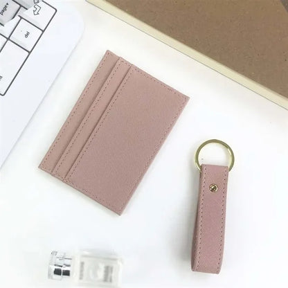 Gift set minimalist slim wallet card holder with keychain