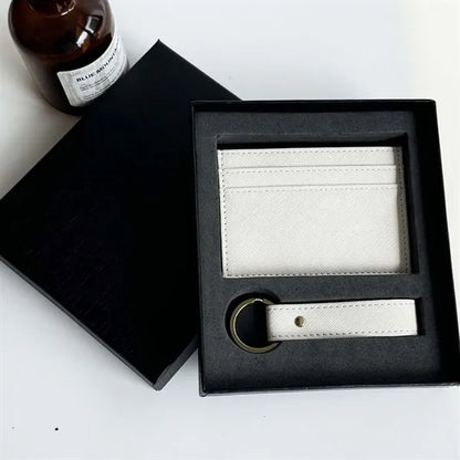 Gift set minimalist slim wallet card holder with keychain