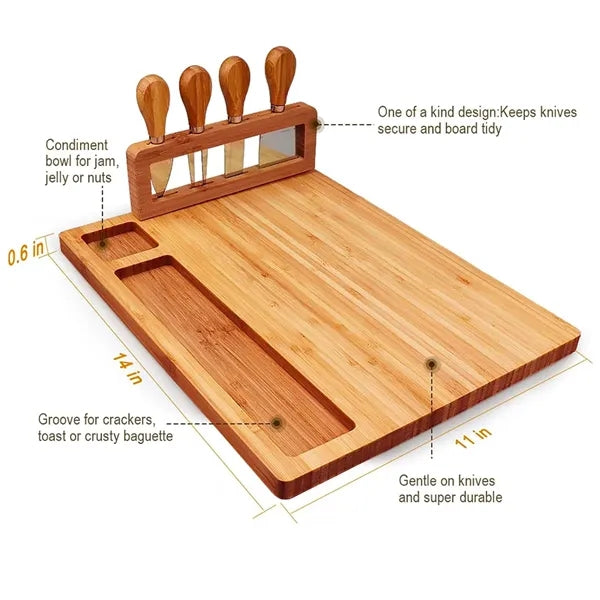 Bamboo Board Set with 4 Cheese Knives