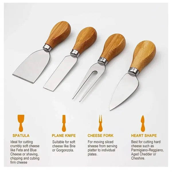Bamboo Board Set with 4 Cheese Knives