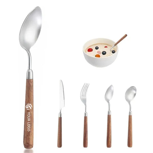 Wooden handle tablespoon flatware serving dinner spoon