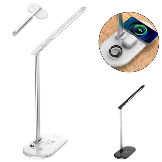 Versatile portable foldable wireless charging LED desk lamp