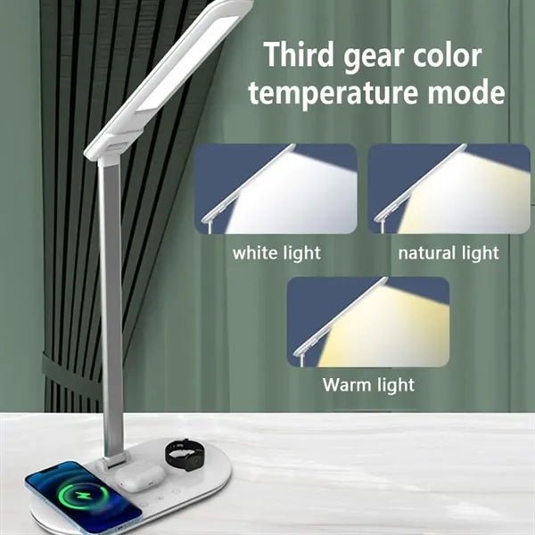 Versatile portable foldable wireless charging LED desk lamp