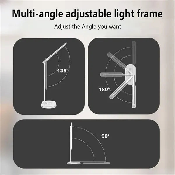 Versatile portable foldable wireless charging LED desk lamp