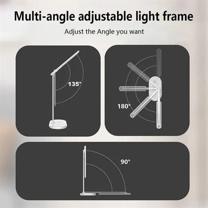 Versatile portable foldable wireless charging LED desk lamp