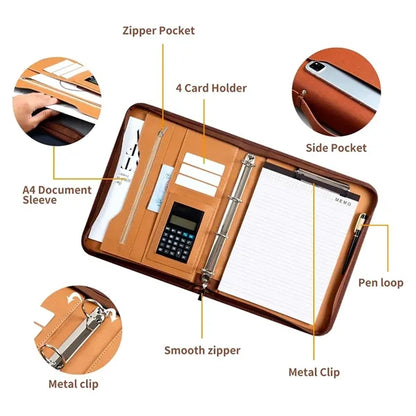 Zippered Padfolio Portfolio Leather Binder Business Folder