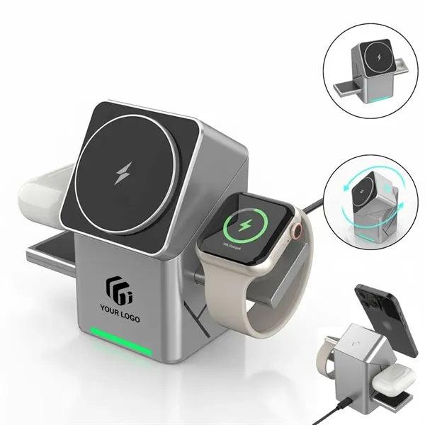 3 in 1 rotating wireless charger stand charging station