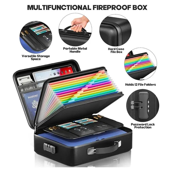 Hard Case Fireproof Document Box with Lock for  Valuables