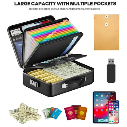 Hard Case Fireproof Document Box with Lock for  Valuables