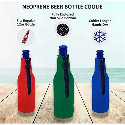 Non-slip thick neoprene beer bottle zip up cooler sleeves