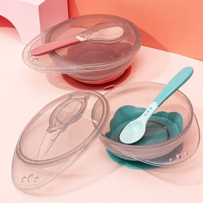 Health safety suction cup baby feeding bowl with spoon lid
