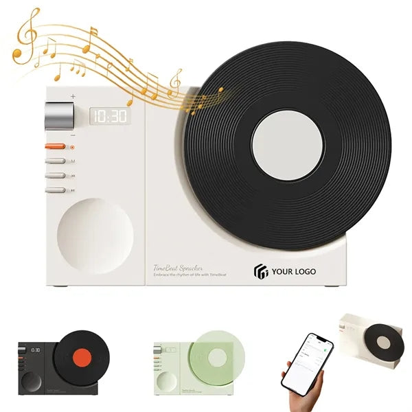 Retro Vinyl Record Player Style Bluetooth Speaker with Clock