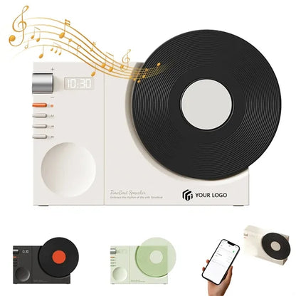 Retro Vinyl Record Player Style Bluetooth Speaker with Clock
