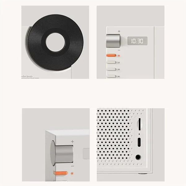 Retro Vinyl Record Player Style Bluetooth Speaker with Clock