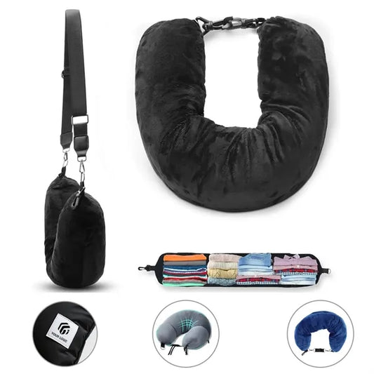 U-shaped pillowcase travel pillow stuffable with clothes