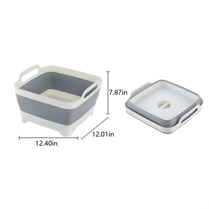 Multiuse collapsible vegetable dish basin with drain plug