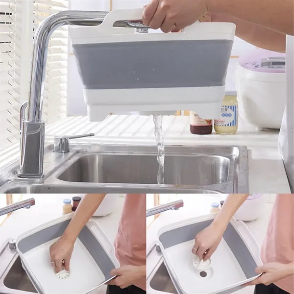Multiuse collapsible vegetable dish basin with drain plug