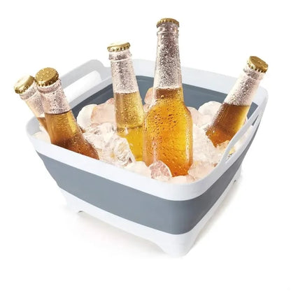 Multiuse collapsible vegetable dish basin with drain plug