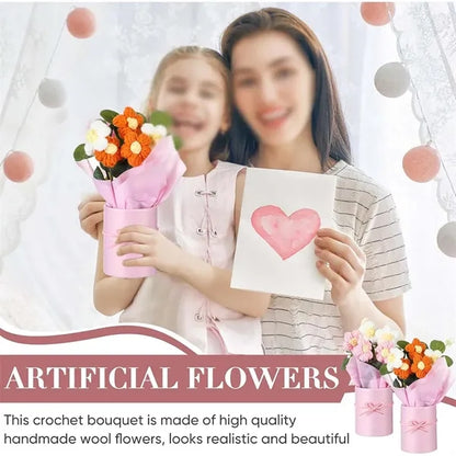 Home decor handmade artificial crochet flowers bouquet