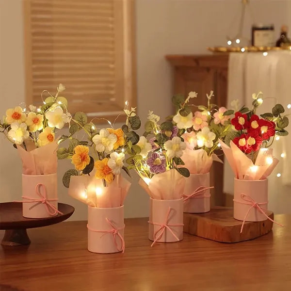 Home decor handmade artificial crochet flowers bouquet