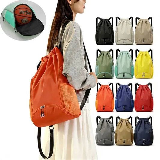 Waterproof Drawstring Sports Gym Backpack With Shoe Pocket