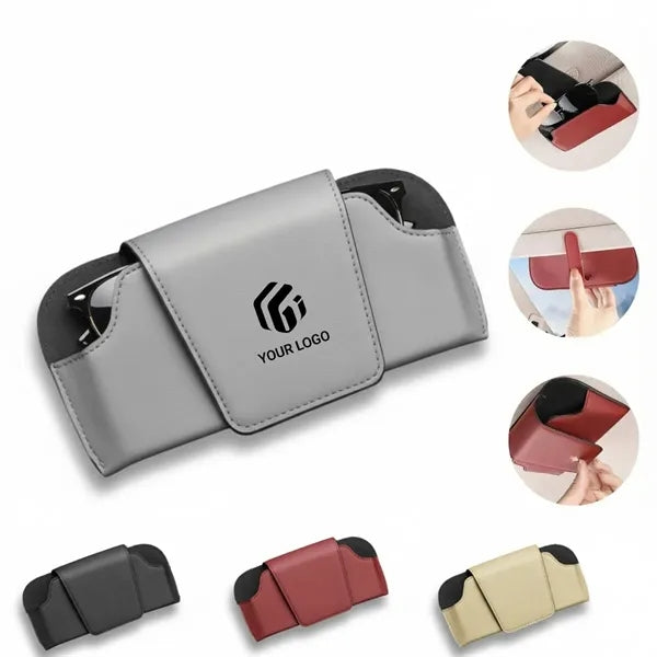 Versatile leather car sun visor glasses holder storage clip