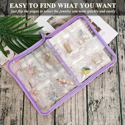 Clear Zippered Travel Jewelry Organizer Earring Storage Book