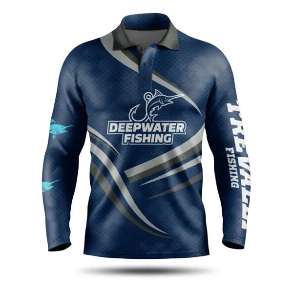 Sublimated Long Sleeve Fishing Shirt Henley-165G UPF50+ Mesh