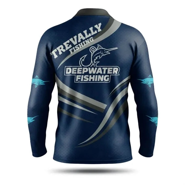 Sublimated Long Sleeve Fishing Shirt Henley-165G UPF50+ Mesh
