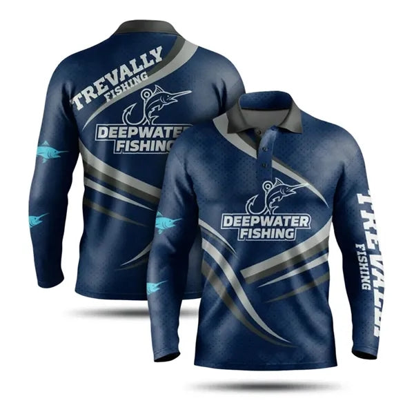 Sublimated Long Sleeve Fishing Shirt Henley-165G UPF50+ Mesh