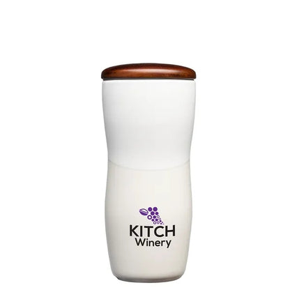 Tarrazu 12 oz. Double Wall Ceramic Tumbler w/ Wood Lid