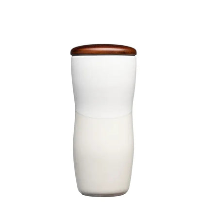 Tarrazu 12 oz. Double Wall Ceramic Tumbler w/ Wood Lid