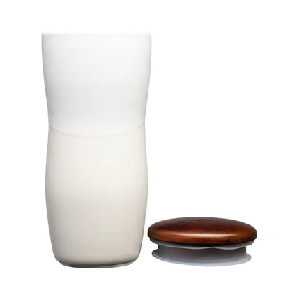 Tarrazu 12 oz. Double Wall Ceramic Tumbler w/ Wood Lid