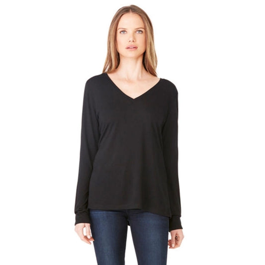 Bella + Canvas Ladies Long-Sleeve Flowy V-Neck - Dark/All