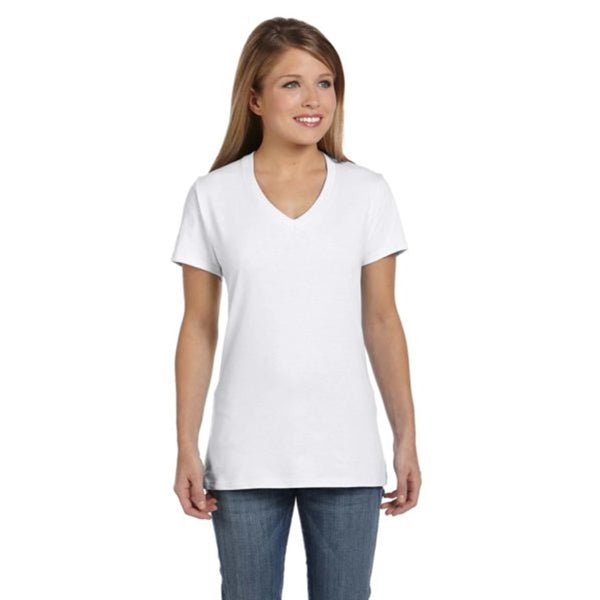Hanes Ladies' 4.5 oz. Ringspun Cotton nano-T V-neck T-Shirt