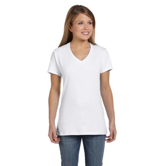 Hanes Ladies' 4.5 oz. Ringspun Cotton nano-T V-neck T-Shirt