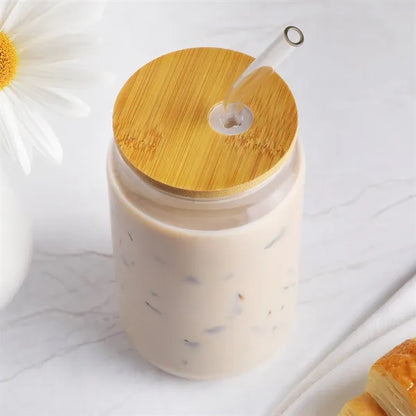 16 oz Glass Can with Bamboo Lid & Straw